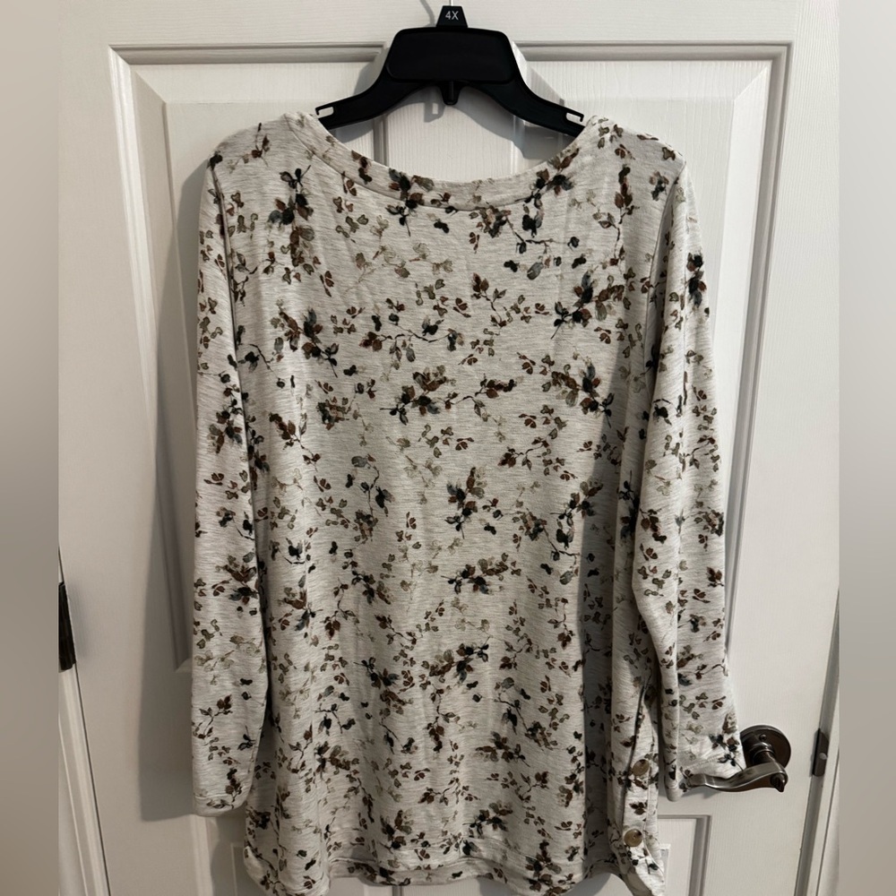 J. Jill Women's Boat Neck Ivory Floral Print Peasant Loose Fit Tunic Top Size XL - Picture 9 of 9